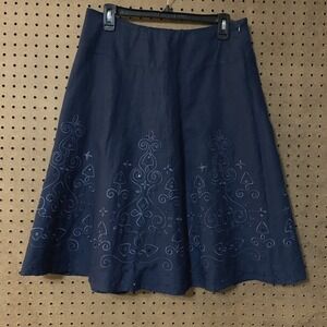 Dressbarn Linen Circle Skirt Blue Embroidered Embellished‎ Y2K 90s Boho Indie 8